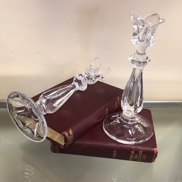 Pair 8-3/4" Vintage Gorham Crystal Viscount Tulip Candle Holders - Picture 2 of 4